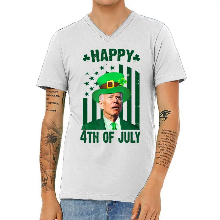 Happy 4th Of July Funny Biden St Patrick's Day Holiday V-Neck T-Shirt