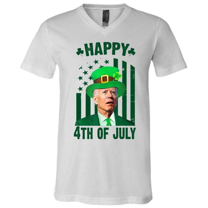 Happy 4th Of July Funny Biden St Patrick's Day Holiday V-Neck T-Shirt