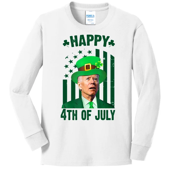 Happy 4th Of July Funny Biden St Patrick's Day Holiday Kids Long Sleeve Shirt