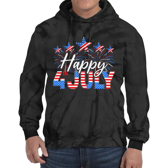 Happy 4th Of July American Flag Gifts Fireworks Patriotic Tie Dye Hoodie