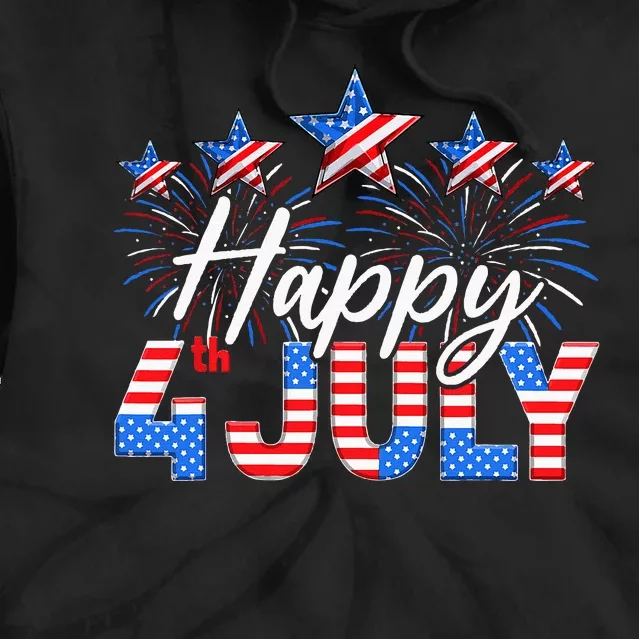 Happy 4th Of July American Flag Gifts Fireworks Patriotic Tie Dye Hoodie