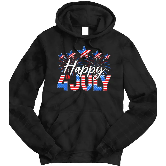 Happy 4th Of July American Flag Gifts Fireworks Patriotic Tie Dye Hoodie