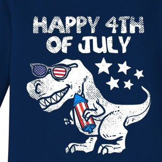 Happy 4th Of July Trex Dinosaur American Dino Baby Long Sleeve Bodysuit