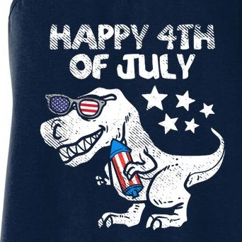 Happy 4th Of July Trex Dinosaur American Dino Women's Racerback Tank