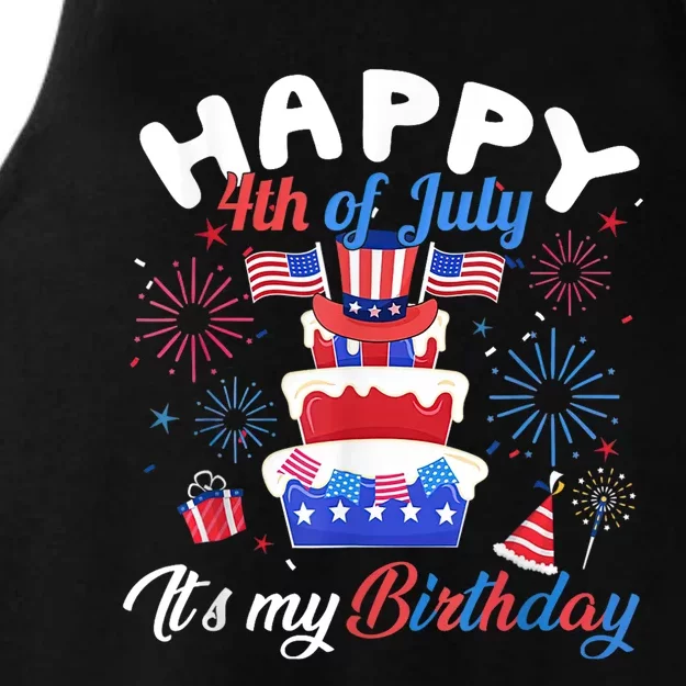 Happy 4th Of July And Its My Birthday Funny Patriotic Ladies Tri-Blend Wicking Tank