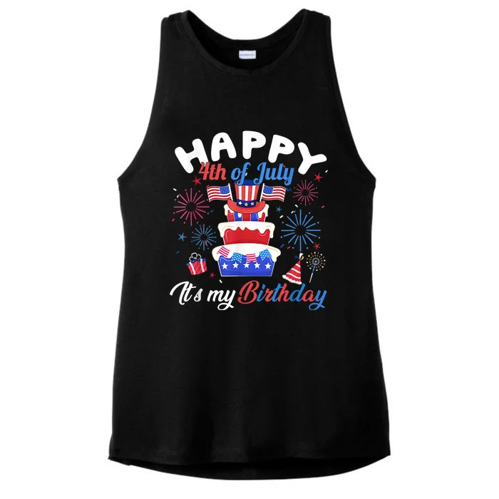 Happy 4th Of July And Its My Birthday Funny Patriotic Ladies Tri-Blend Wicking Tank