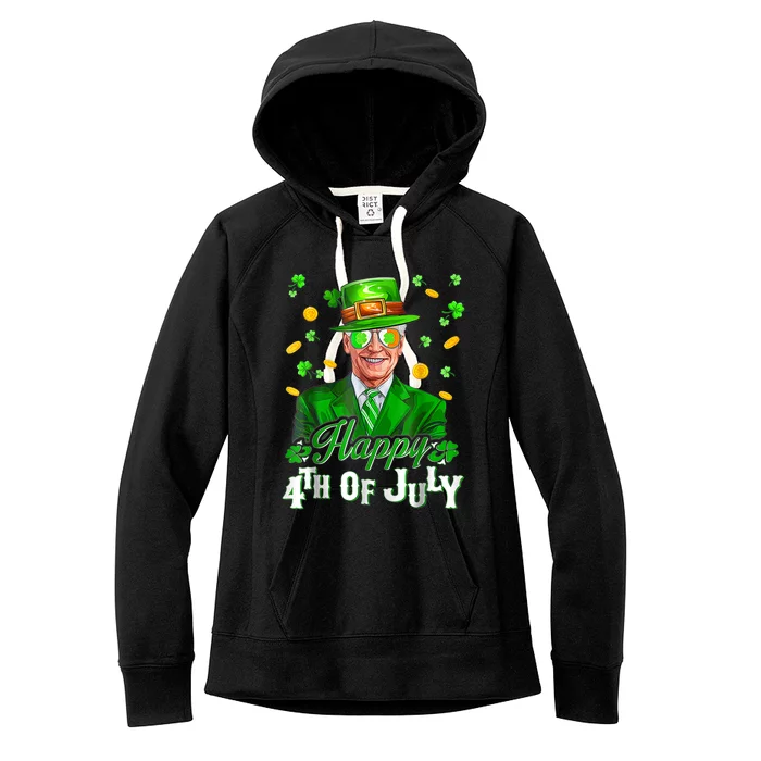 Happy 4th Of July Funny Joe Biden Leprechaun St Patricks Day Women's Fleece Hoodie