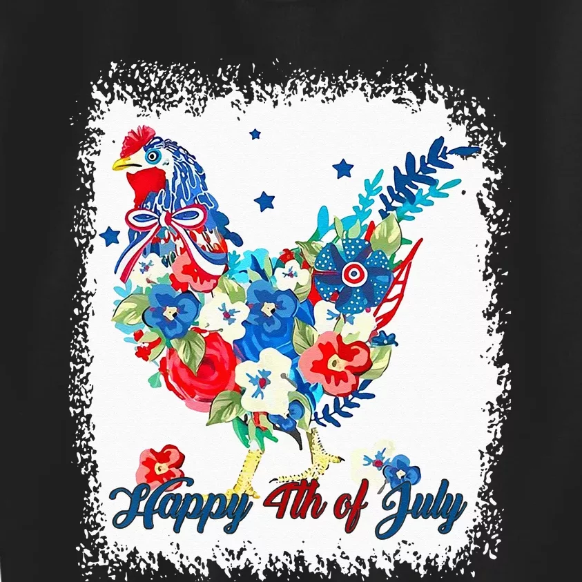 Happy 4th Of July Floral Chicken Flowers Patriotic Usa Flag Kids Sweatshirt