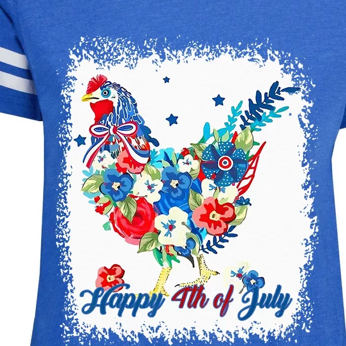 Happy 4th Of July Floral Chicken Flowers Patriotic Usa Flag Enza Ladies Jersey Football T-Shirt