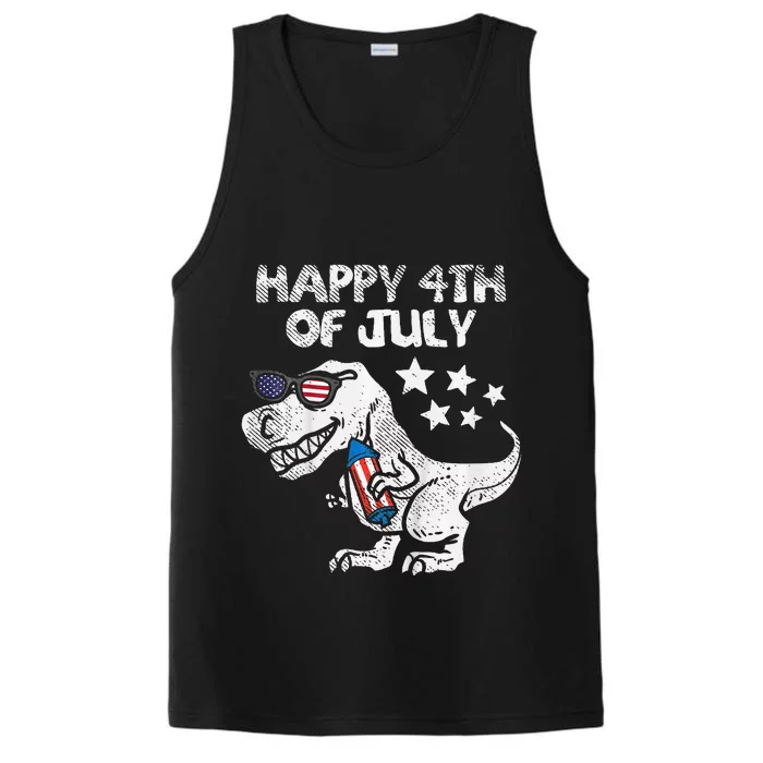 Happy 4th Of July Trex Dinosaur American Dino Performance Tank