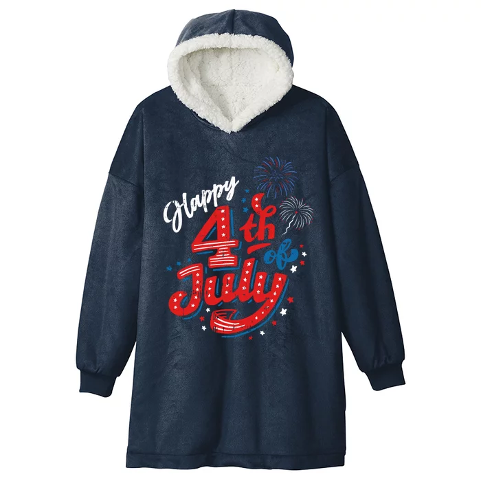 Happy 4th Of July Cool Independence Day Patriotic American Hooded Wearable Blanket