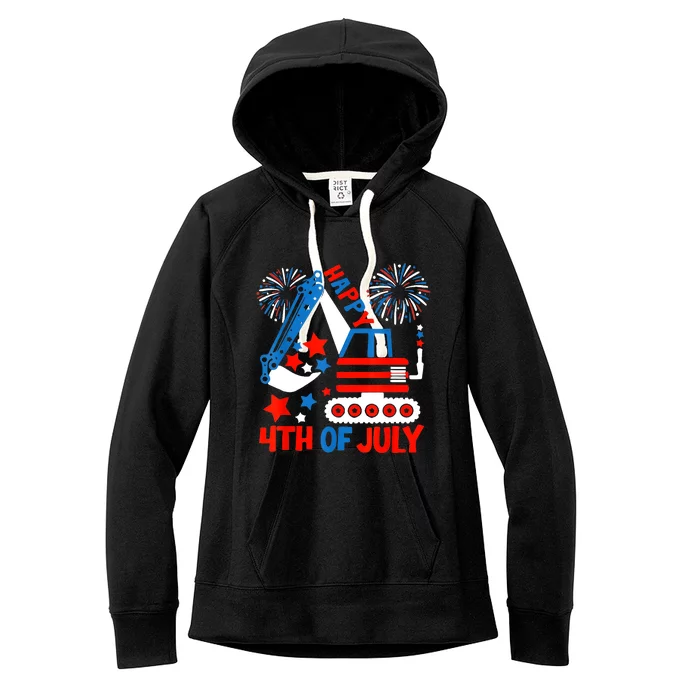 Happy 4th Of July Excavator Women's Fleece Hoodie