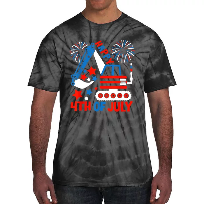 Happy 4th Of July Excavator Tie-Dye T-Shirt