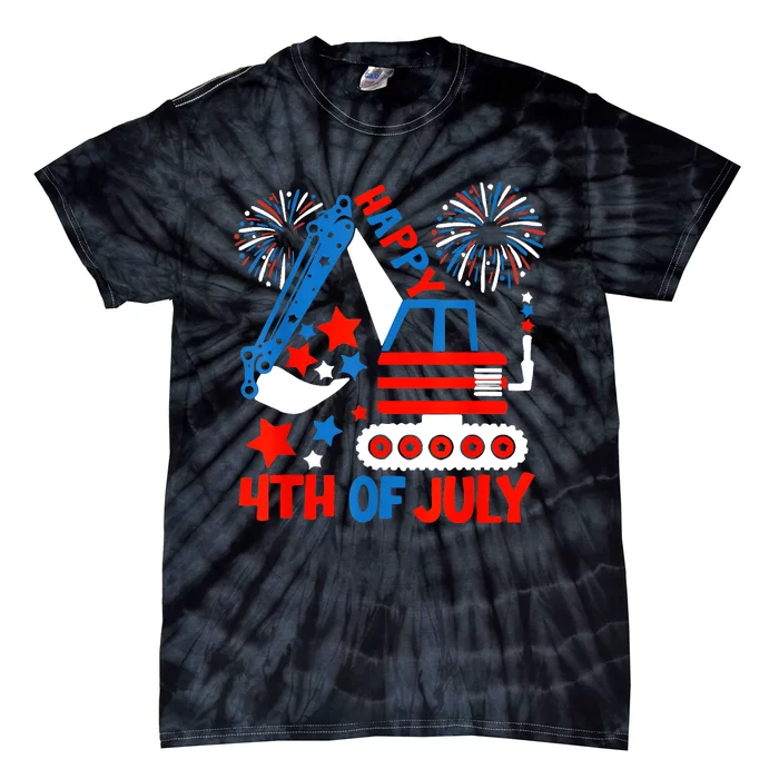 Happy 4th Of July Excavator Tie-Dye T-Shirt