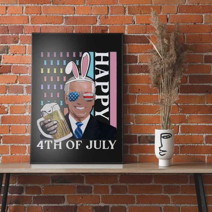 Happy 4th Of July Funny Bunny Joe Biden Cheer Beer Lover America Flag Poster