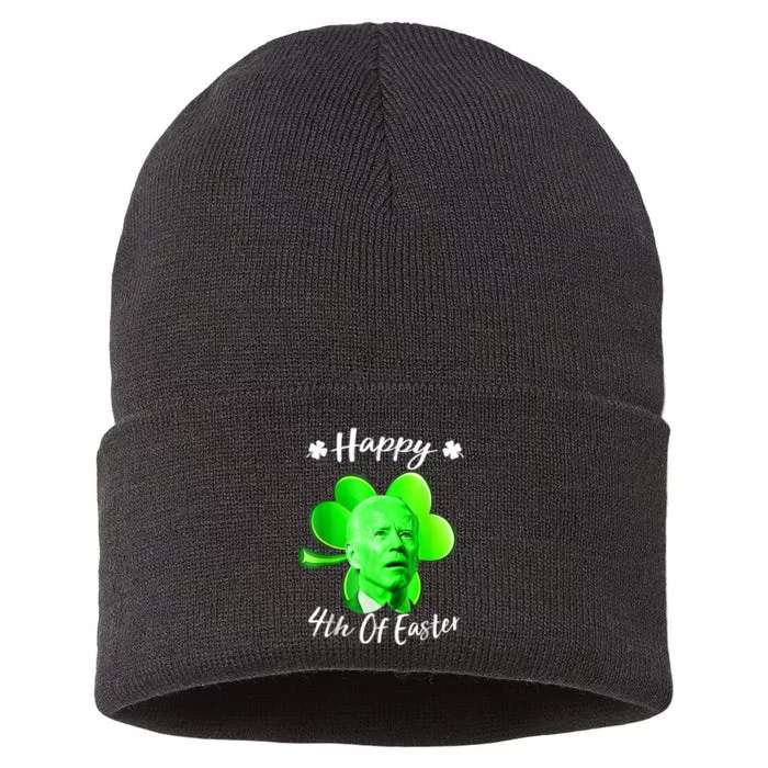 Happy 4th Of Easter Confused Funny Joe Biden St Patricks Day Sustainable Knit Beanie