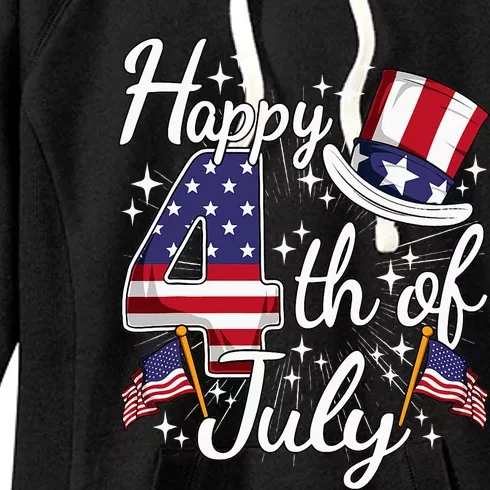 Happy 4th Of July Patriotic American Flag Usa Women's Fleece Hoodie