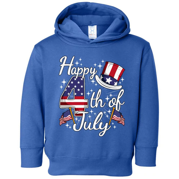 Happy 4th Of July Patriotic American Flag Usa Toddler Hoodie