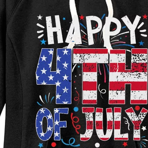 Happy 4th Of July Patriotic American Us Flag 4th Of July Women's Fleece Hoodie