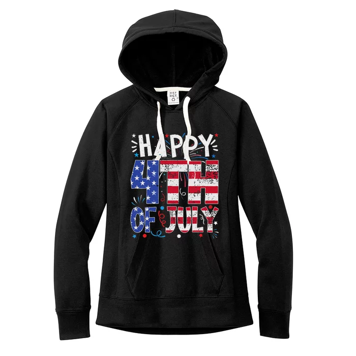 Happy 4th Of July Patriotic American Us Flag 4th Of July Women's Fleece Hoodie