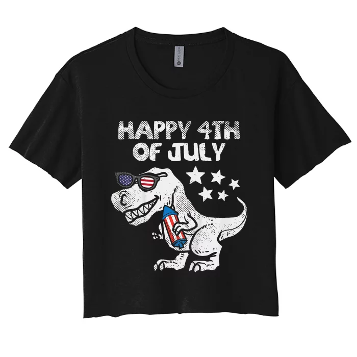 Happy 4th Of July Trex Dinosaur American Dino Women's Crop Top Tee