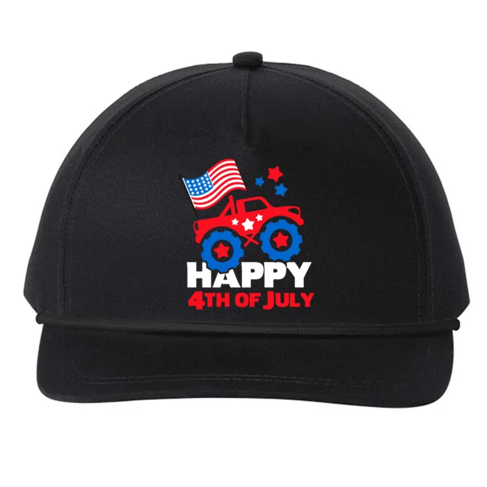 Happy 4th Of July Monster Truck American Flag Snapback Five-Panel Rope Hat