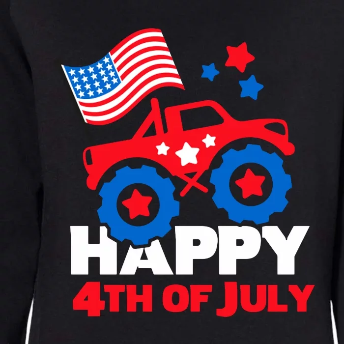 Happy 4th Of July Monster Truck American Flag Womens California Wash Sweatshirt