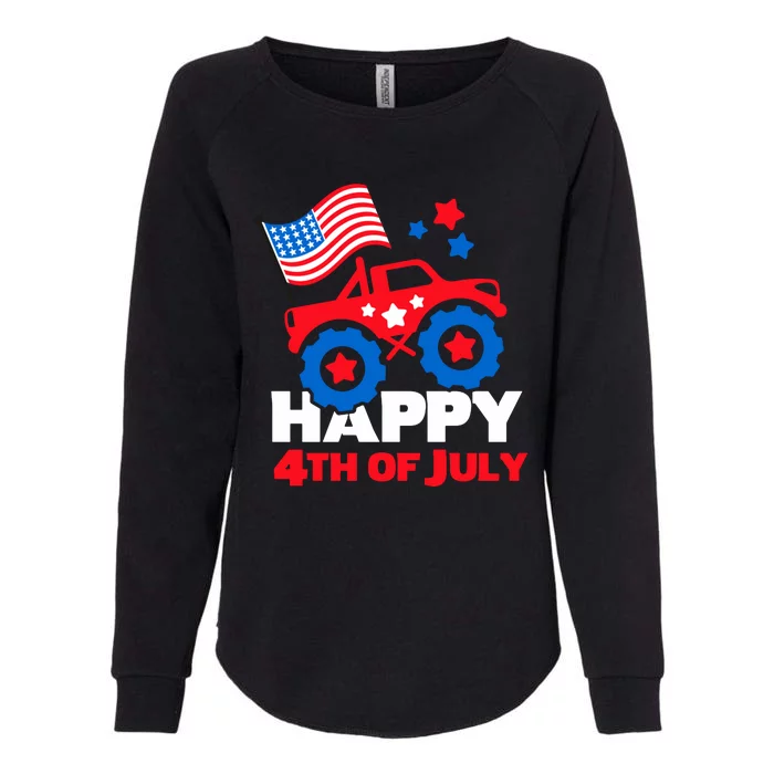 Happy 4th Of July Monster Truck American Flag Womens California Wash Sweatshirt