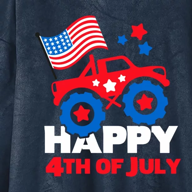 Happy 4th Of July Monster Truck American Flag Hooded Wearable Blanket