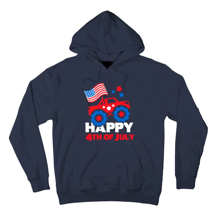 Happy 4th Of July Monster Truck American Flag Tall Hoodie