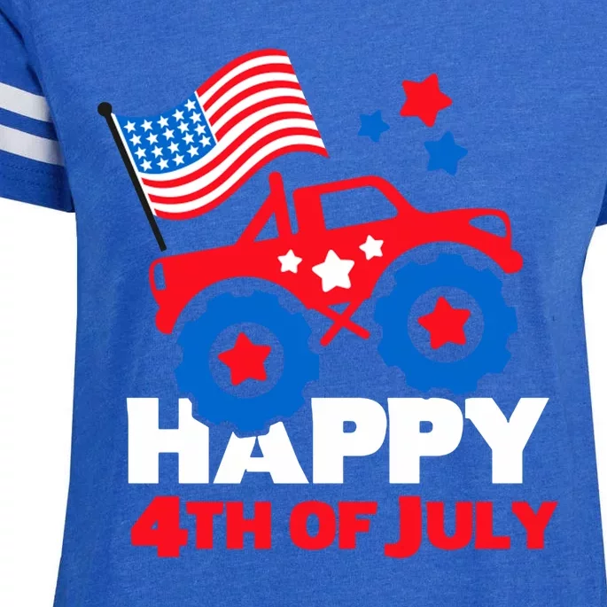 Happy 4th Of July Monster Truck American Flag Enza Ladies Jersey Football T-Shirt