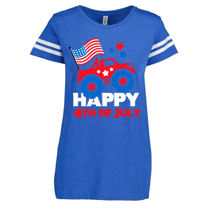 Happy 4th Of July Monster Truck American Flag Enza Ladies Jersey Football T-Shirt