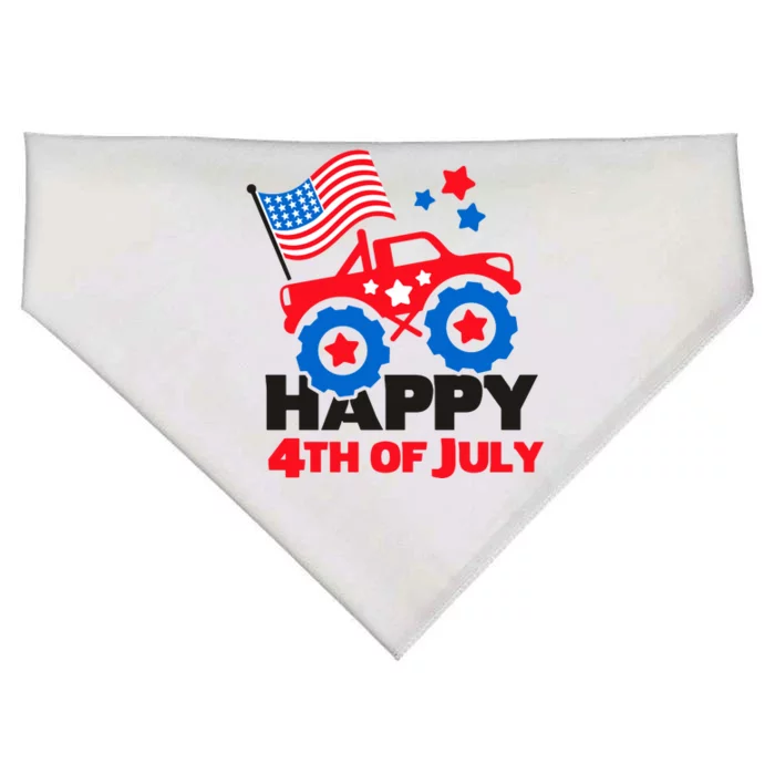 Happy 4th Of July Monster Truck American Flag USA-Made Doggie Bandana