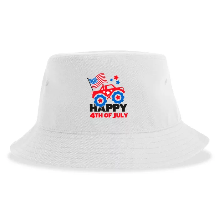 Happy 4th Of July Monster Truck American Flag Sustainable Bucket Hat