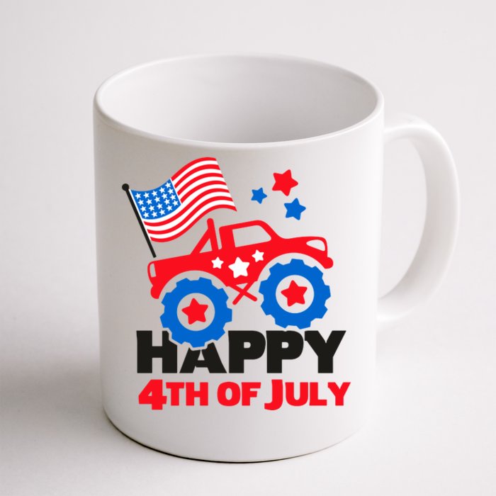 Happy 4th Of July Monster Truck American Flag Front & Back Coffee Mug