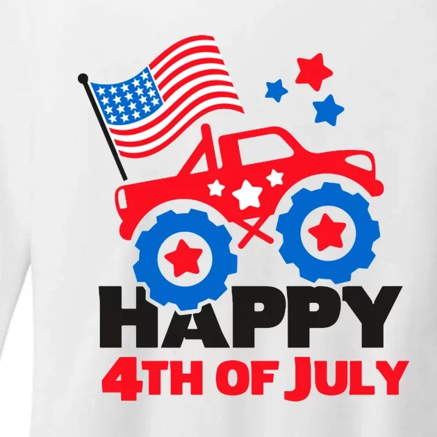 Happy 4th Of July Monster Truck American Flag Womens CVC Long Sleeve Shirt