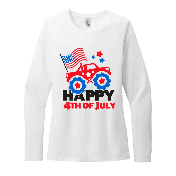 Happy 4th Of July Monster Truck American Flag Womens CVC Long Sleeve Shirt