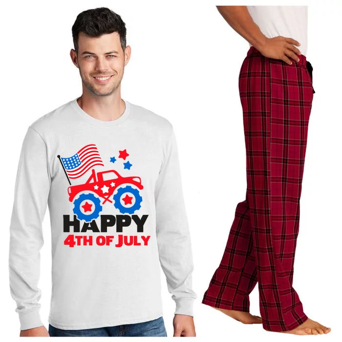 Happy 4th Of July Monster Truck American Flag Long Sleeve Pajama Set