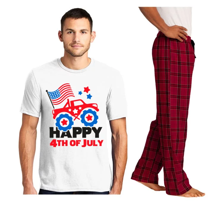 Happy 4th Of July Monster Truck American Flag Pajama Set