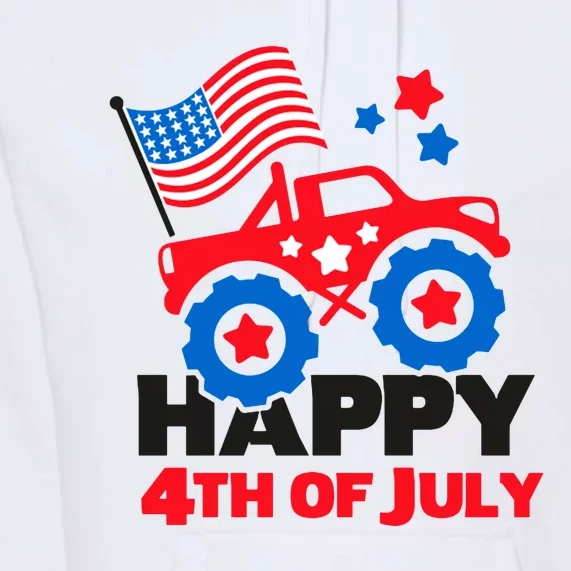 Happy 4th Of July Monster Truck American Flag Premium Hoodie