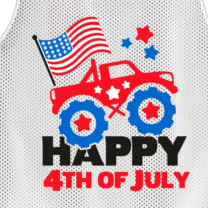 Happy 4th Of July Monster Truck American Flag Mesh Reversible Basketball Jersey Tank