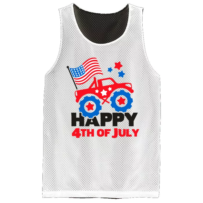 Happy 4th Of July Monster Truck American Flag Mesh Reversible Basketball Jersey Tank