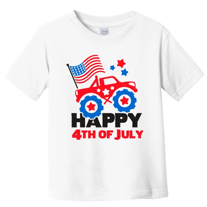 Happy 4th Of July Monster Truck American Flag Toddler T-Shirt