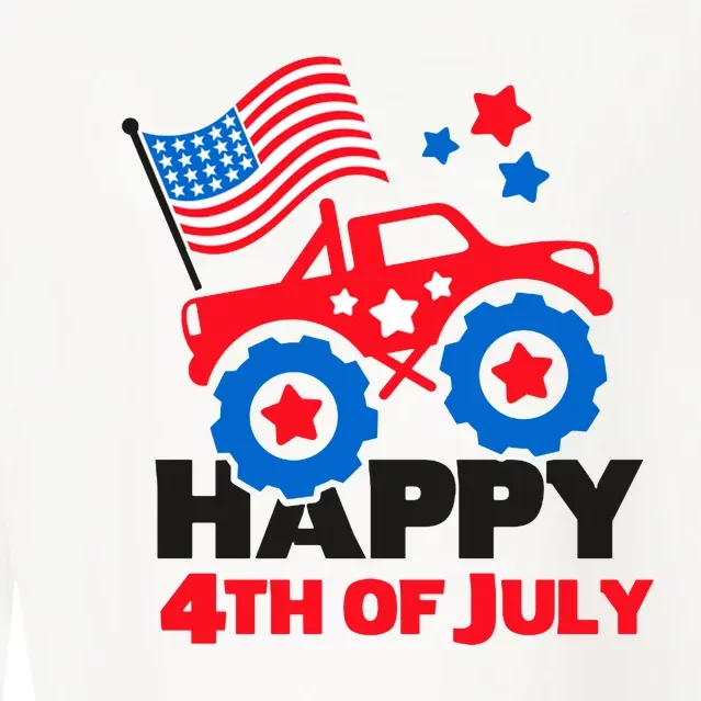 Happy 4th Of July Monster Truck American Flag Cropped Pullover Crew