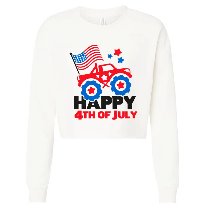 Happy 4th Of July Monster Truck American Flag Cropped Pullover Crew