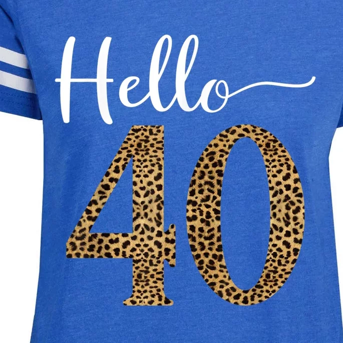 Hello 40 Years Leopard Print 40th Birthday Party Woman Gift Enza Ladies Jersey Football T-Shirt