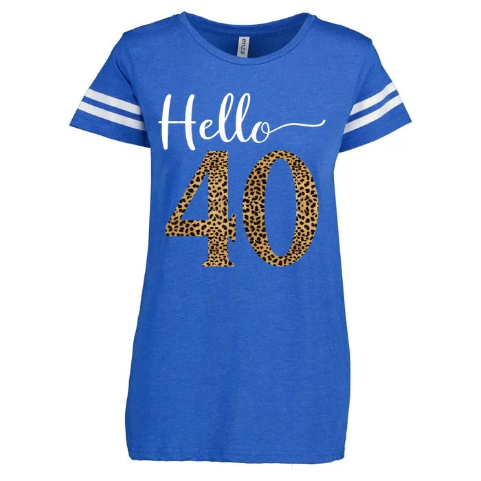 Hello 40 Years Leopard Print 40th Birthday Party Woman Gift Enza Ladies Jersey Football T-Shirt