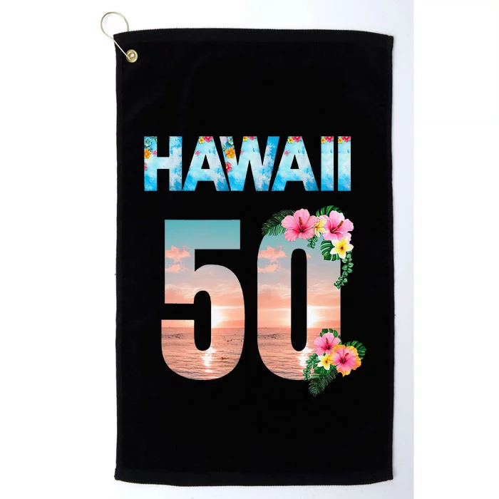 Hawaii 50th Birthday Hawaiian Aloha Beach Hibiscus Platinum Collection Golf Towel