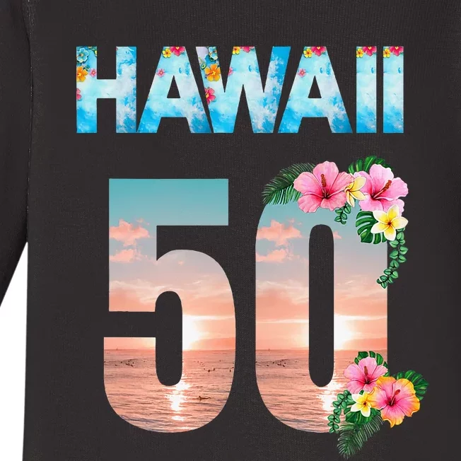 Hawaii 50th Birthday Hawaiian Aloha Beach Hibiscus Baby Long Sleeve Bodysuit