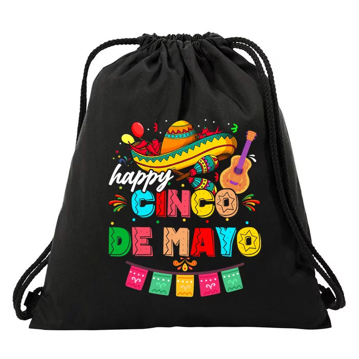 Happy 5 De Mayo Lets Fiesta Viva Mexico Cinco De Mayo Drawstring Bag